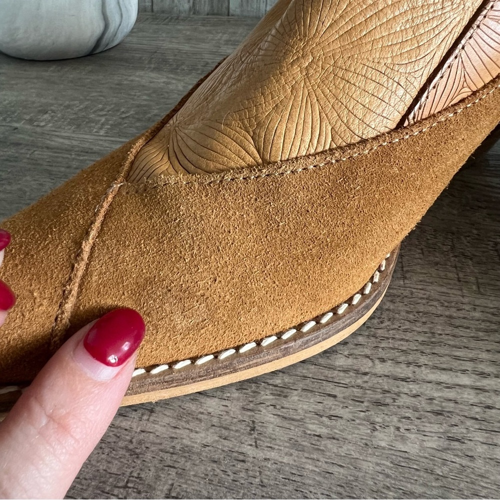 Free People Silverton Slingback Stacked Heel Slingback Tan Leather Mules 7.5 - Picture 4 of 9